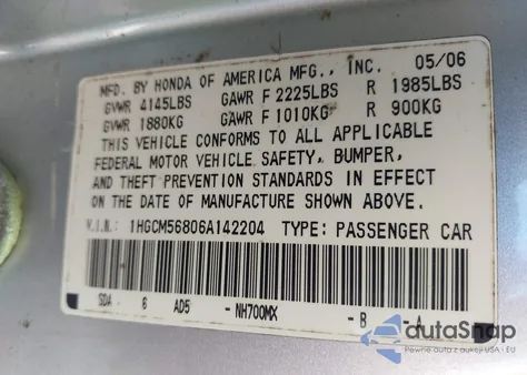 2006 Honda Accord 2.4 Ex from USA, damaged, VIN 1HGCM56806A142204